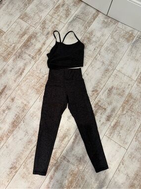 aerie Black Salt & Pepper High-Waist Leggings with Matching Black Tank Crop Top